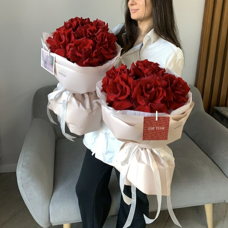 Букет "Из французских красных роз"