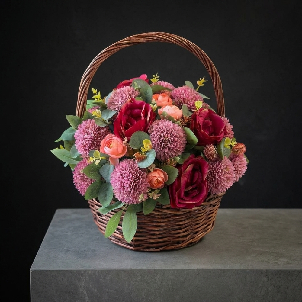 Траурная корзина из искусственных цветов на Радоницу