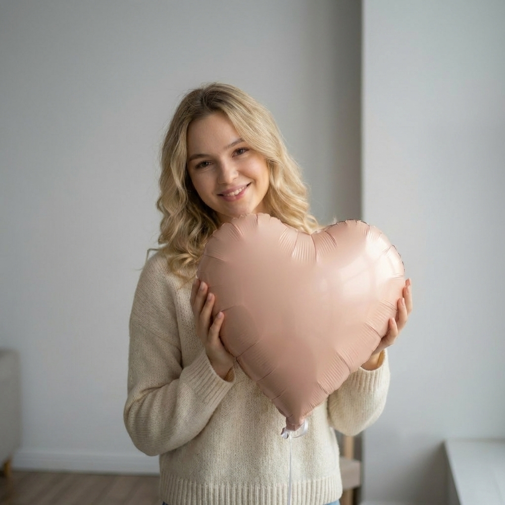 Воздушный шар сердце бежевый матовый